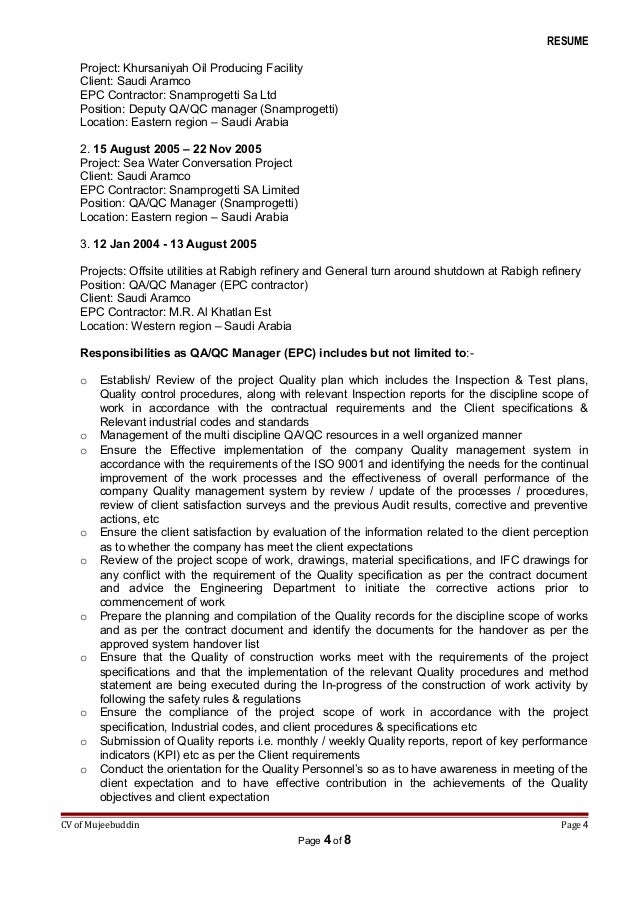 qc manager resumes