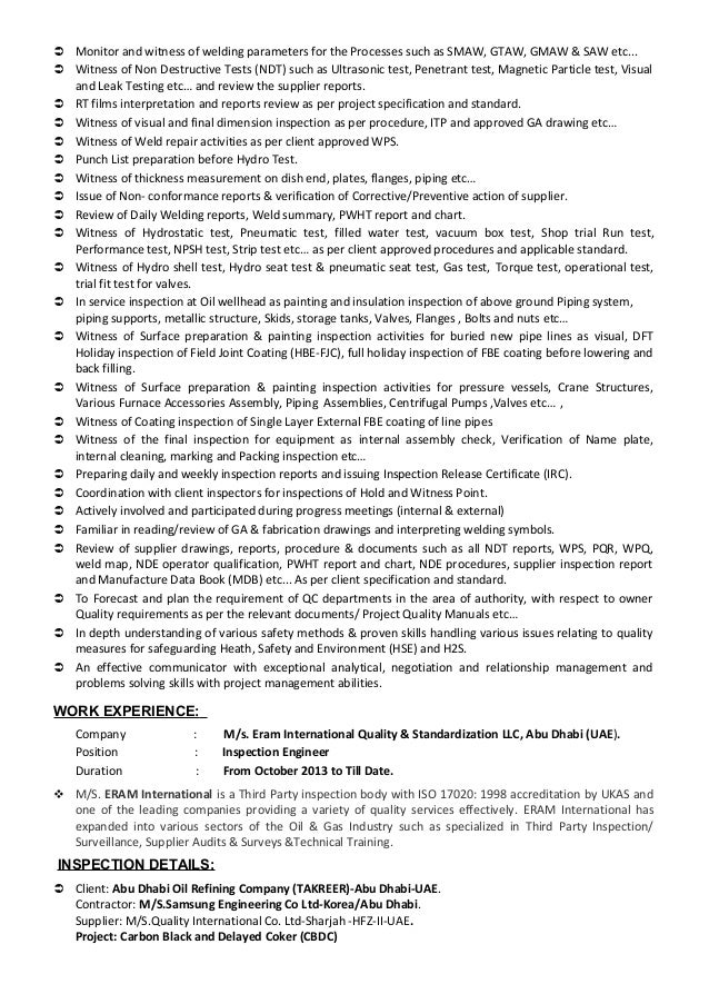 Cv of qaqc, inspection engineer, welding, painting & coating inspecto…