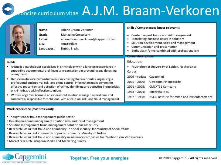 cv one pager ariane braam verkoren one pager cv