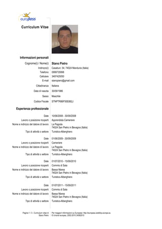 Cv Pietro Stano PDF Cv Pietro Stano PDF