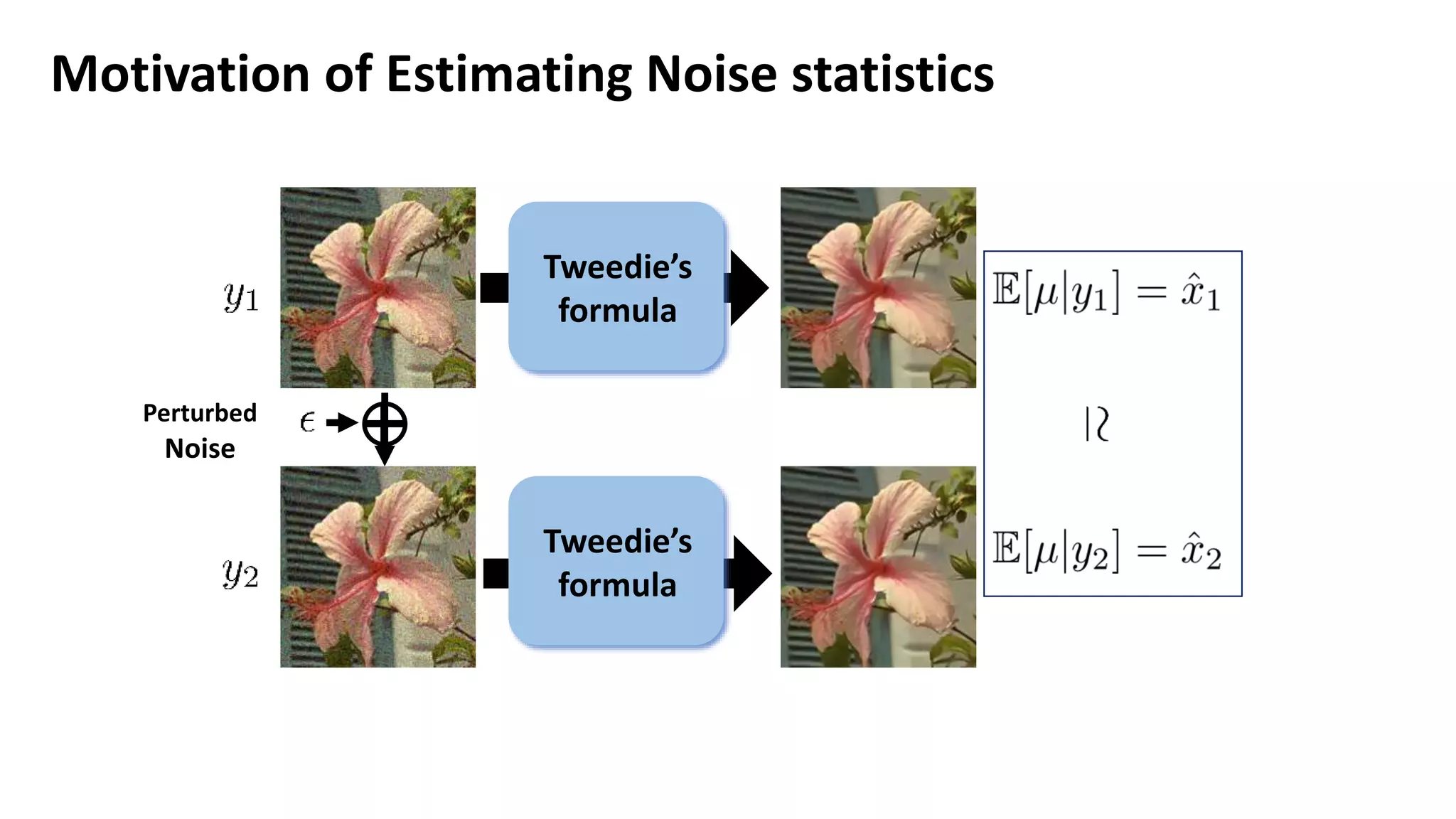 Motivation of Estimating Noise statistics
Tweedie’s
formula
Tweedie’s
formula
Perturbed
Noise
 