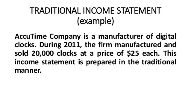 cvp relationships and the income statement cost structure traditional income statement