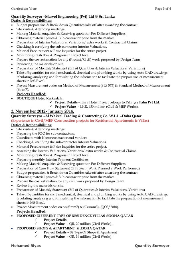 quantity surveyor cv template