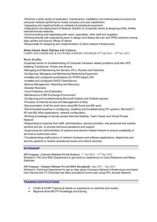 Cv ramzan ali (network engineer) | PDF | IT and Internet Support | Internet