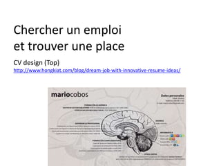 Curriculum Vitae
S’y mettre,
simplement,
casser les habitudes, suivre
des stages,
aider,
s’impliquer!
 