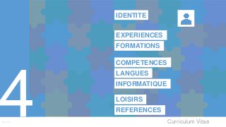 Curriculum VitaeMenu 401
IDENTITE
EXPERIENCES
FORMATIONS
COMPETENCES
LANGUES
LOISIRS
REFERENCES
INFORMATIQUE
 
