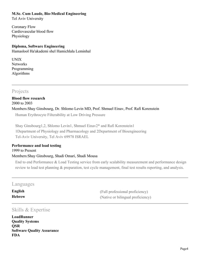 CV Resume Shay Ginsbourg Regulatory Testing Affairs Consultant 