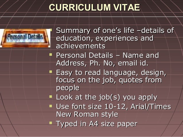curriculum vitae font size
