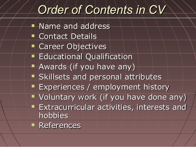 contents of biodata