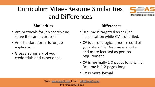 is a curriculum vitae the same as a resumes