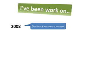 2008   Starting my journey as a manager
 