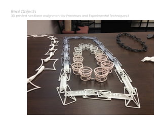 Real Objects
3D printed necklace assignment for Processes and Experimental Techniques II
 