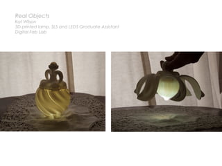 Real Objects
Kat Wilson
3D printed lamp, SLS and LEDS Graduate Assistant
Digital Fab Lab
 