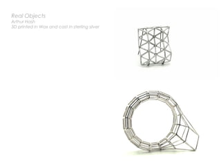 Real Objects
Arthur Hash
3D printed in Wax and cast in sterling silver
 