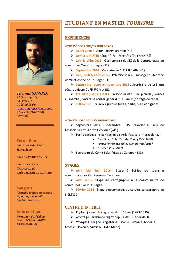 Cv Samora Etudiant Tourisme 2016 2017