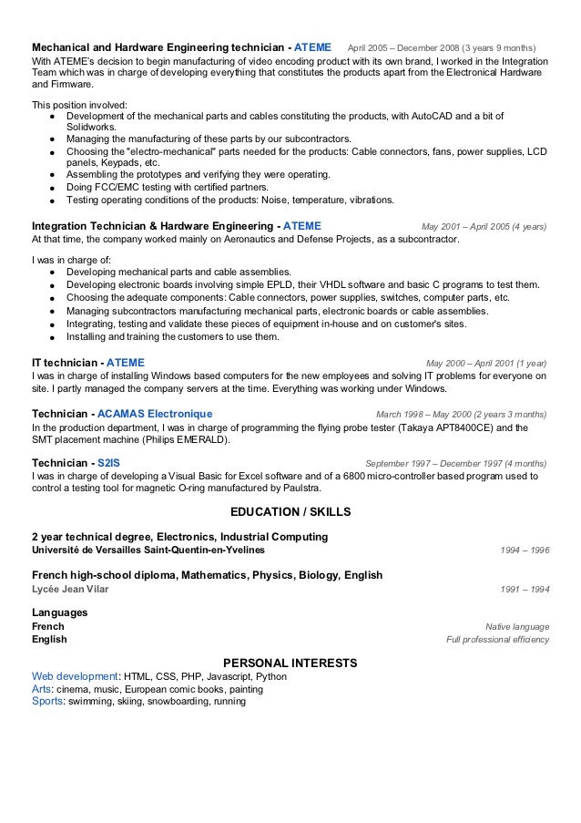 product engineer resume