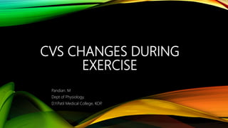 CVS CHANGES DURING
EXERCISE
Pandian. M
Dept of Physiology,
D.Y.Patil Medical College, KOP
.
 