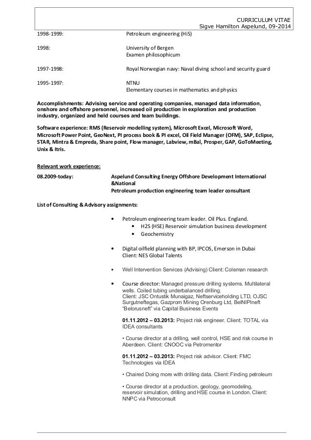 curriculum vitae sles of production engineer cv sigve hamilton aspelund 092014 production engineer curriculum vitae sles of production engineer cv sigve hamilton aspelund 092014 production engineer