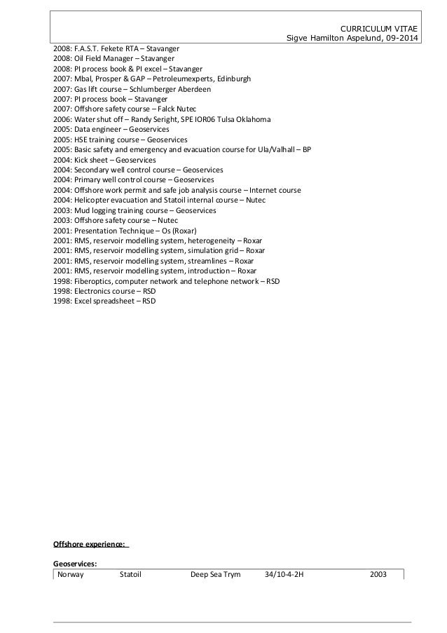 curriculum vitae sles of production engineer cv sigve hamilton aspelund 092014 production engineer curriculum vitae sles of production engineer cv sigve hamilton aspelund 092014 production engineer