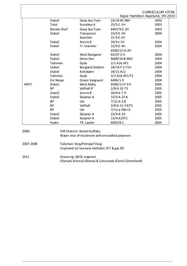 curriculum vitae sles of production engineer cv sigve hamilton aspelund 092014 production engineer curriculum vitae sles of production engineer cv sigve hamilton aspelund 092014 production engineer