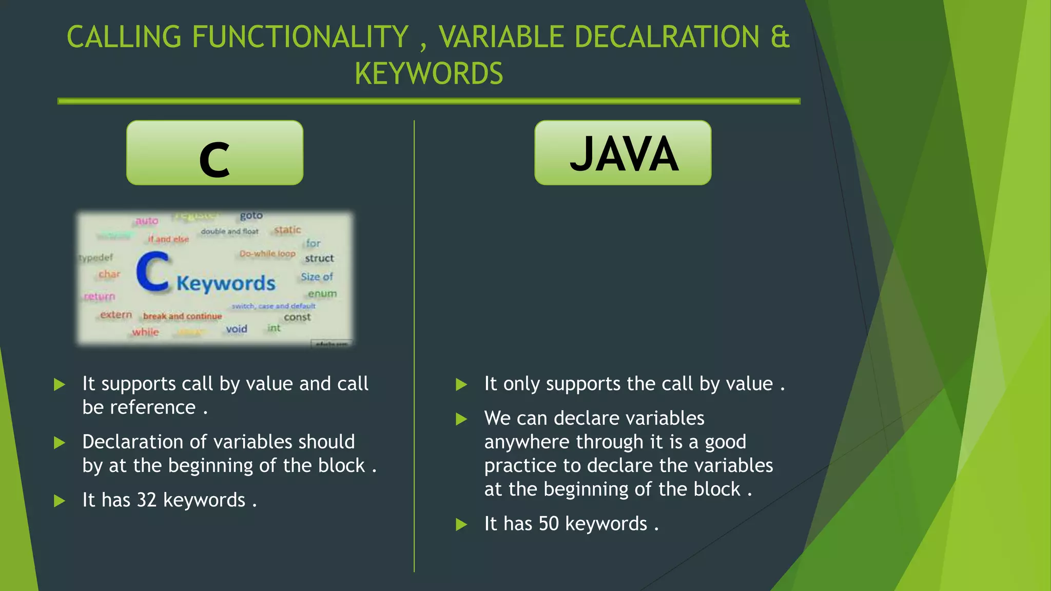 C vs JAVA.pptx | Programming Languages | Computing