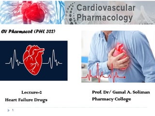 CV Pharmacol (PHL 322)
Lecture-2
Heart Failure Drugs
1
Prof. Dr/ Gamal A. Soliman
Pharmacy College
 