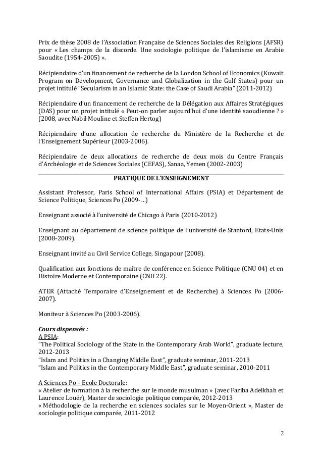 CV Stephane Lacroix Sciences Po