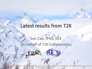 Son	Cao,	IPNS,	KEK
On	behalf	of	T2K	Collaboration
Latest	results	from	T2K
3/15/18 Moriond EW	2018
δcp
!13!23
∆#$%
%
Neutrino	flux
Neutrino	interaction	model
 