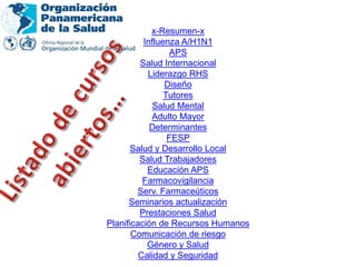 Subcategorías



                            x-Resumen-x
                          Influenza A/H1N1
                                  APS
                         Salud Internacional
                           Liderazgo RHS
                                Diseño
                                Tutores
                             Salud Mental
                            Adulto Mayor
                            Determinantes
                                 FESP
                       Salud y Desarrollo Local
                         Salud Trabajadores
                           Educación APS
                          Farmacovigilancia
                        Serv. Farmaceúticos
                      Seminarios actualización
                         Prestaciones Salud
                Planificación de Recursos Humanos
                       Comunicación de riesgo
                           Género y Salud
                         Calidad y Seguridad
 