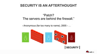 DEV QA OPS
SECURITY IS AN AFTERTHOUGHT
| SECURITY |
“Patch?
The servers are behind the firewall.”
- Anonymous (far too many to name), 2005 - …
 