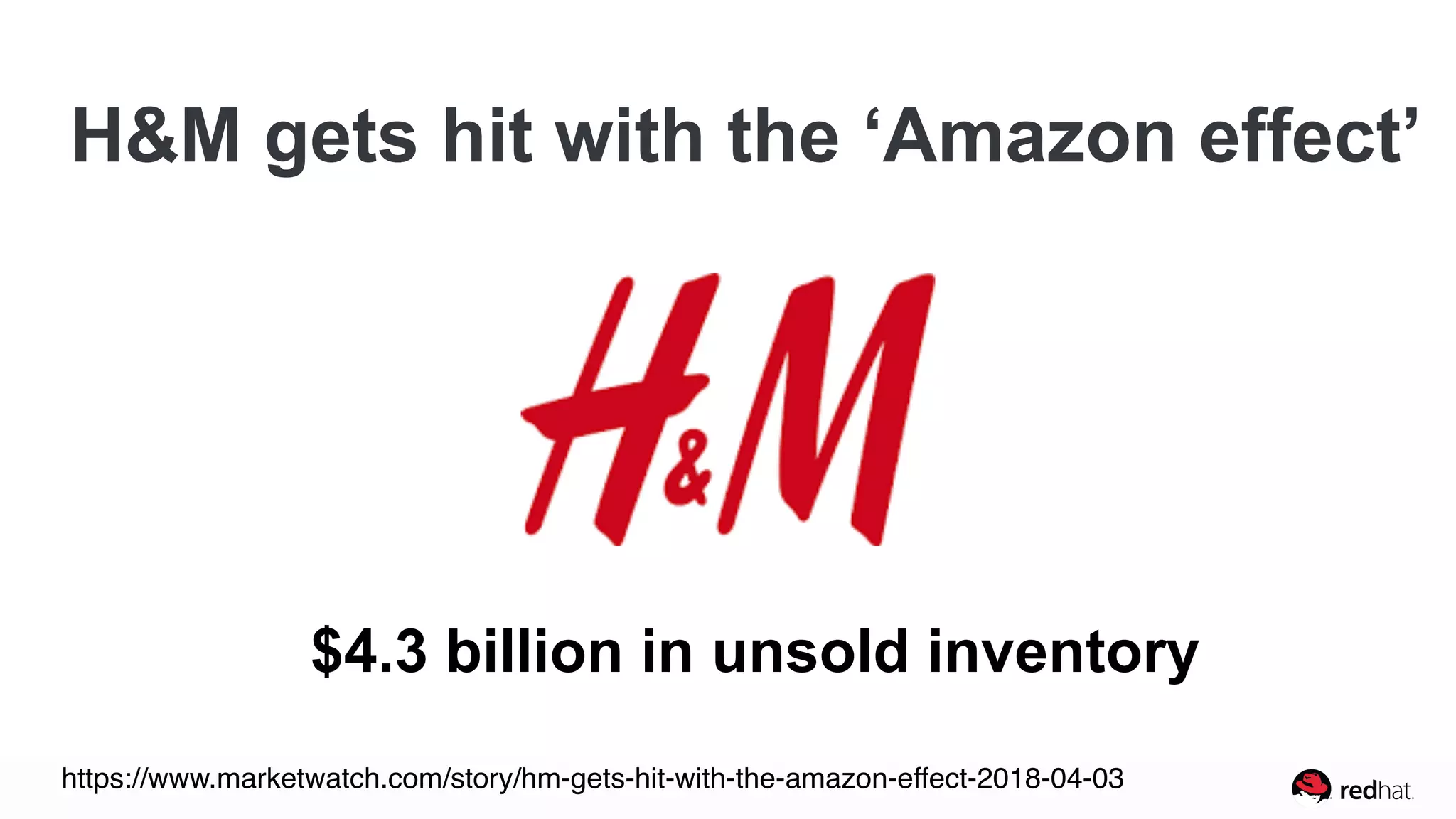 $4.3 billion in unsold inventory
H&M gets hit with the ‘Amazon effect’
https://www.marketwatch.com/story/hm-gets-hit-with-the-amazon-effect-2018-04-03
 
