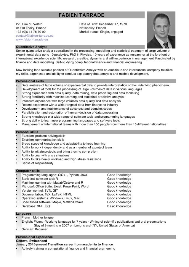 Physics phd quant resume objective