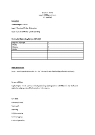 Stephen Royle Creative Stephen Royle CV | DOCX