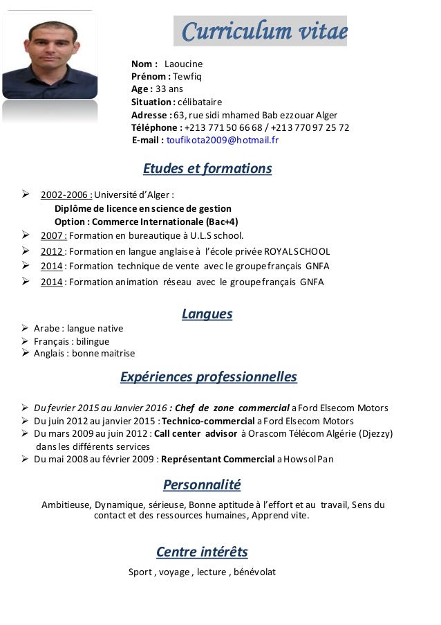 Exemple d'un cv professionnel picture