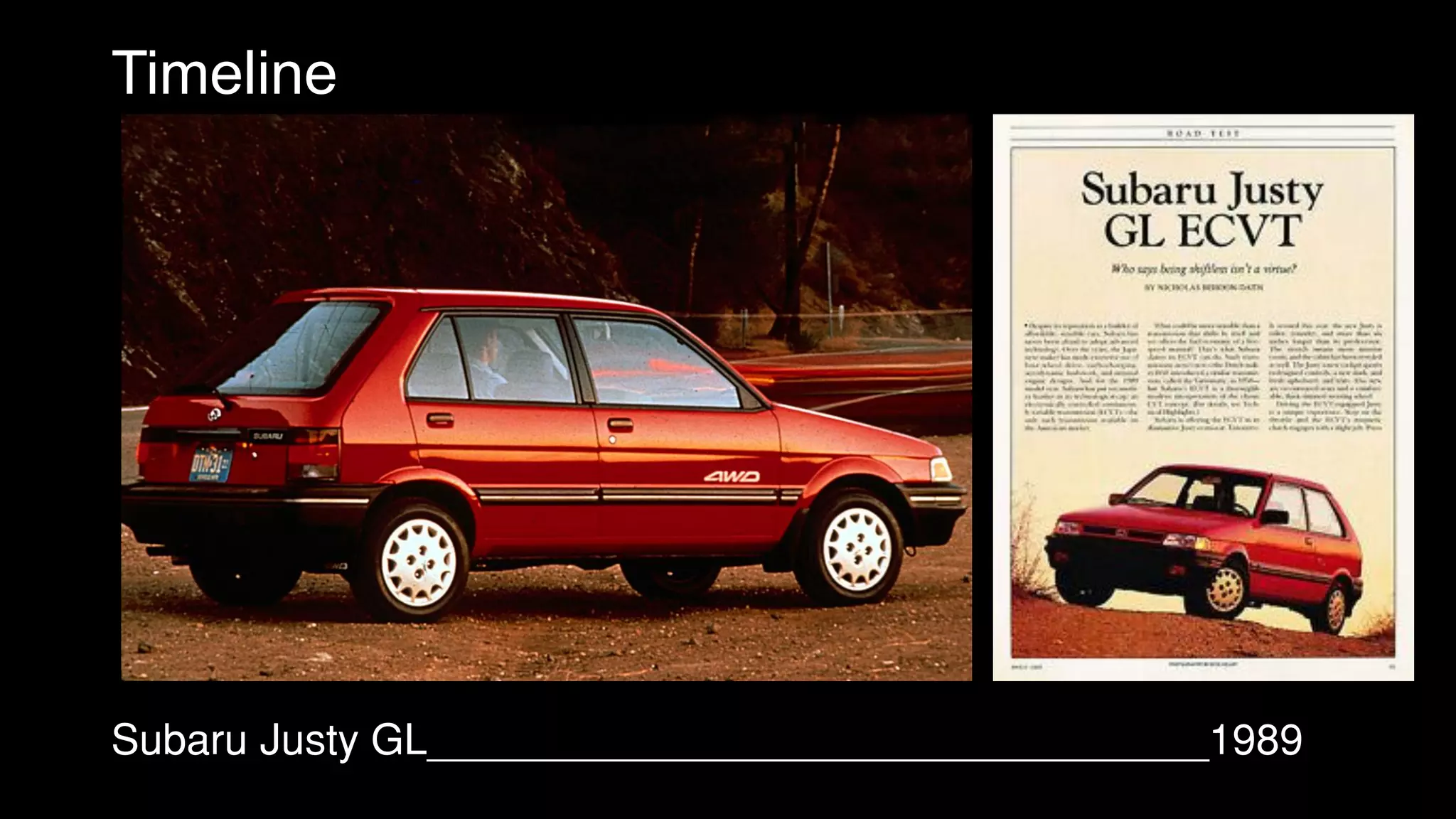 Timeline
Subaru Justy GL_________________________________1989
 