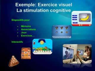 Dispositifs pour

        Mémoire
        Associations
        Jeux
        Exercices…

Interactifs
 