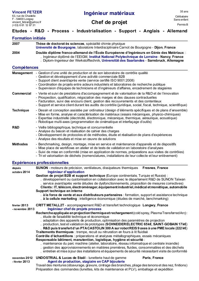 Exemple de CV charge de recherche et developpement dechets