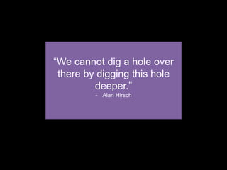 “We cannot dig a hole over
there by digging this hole
deeper.”
- Alan Hirsch
 