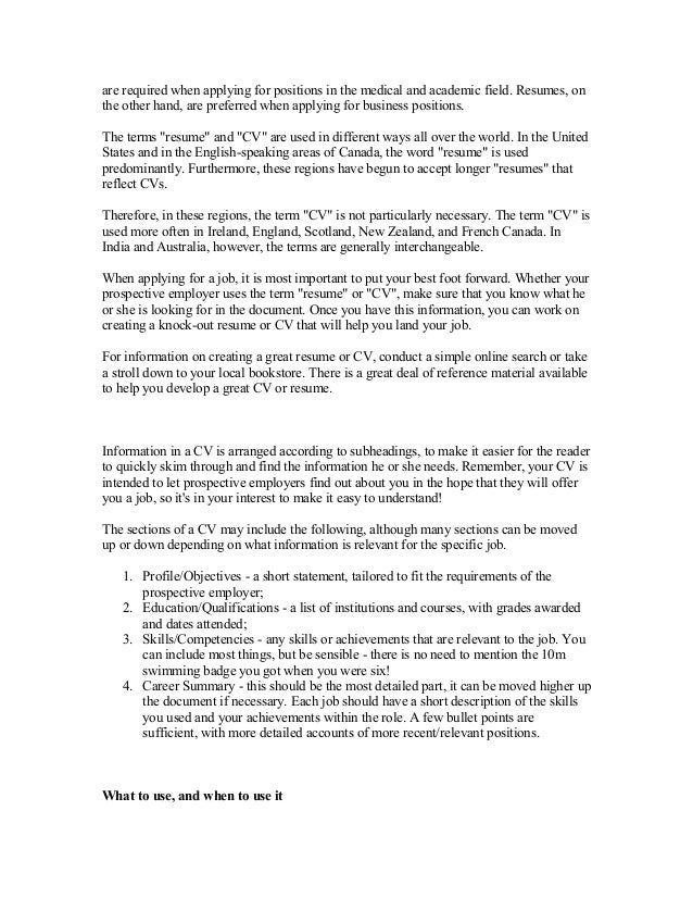 cv vs resume what is a resume used for