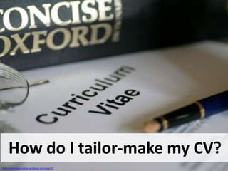 How do I tailor-make my CV?
http://cmrmedrecruiting.wordpress.com/page/2/
 