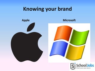 Knowing your brand
Apple Microsoft
 