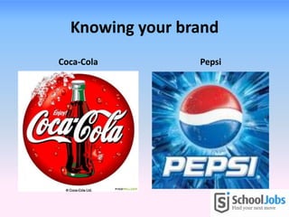 Knowing your brand
Coca-Cola Pepsi
 