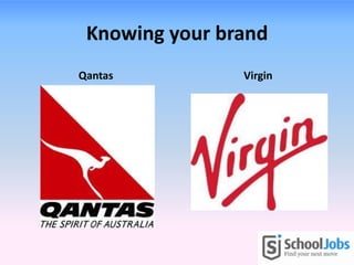 Knowing your brand
Qantas Virgin
 