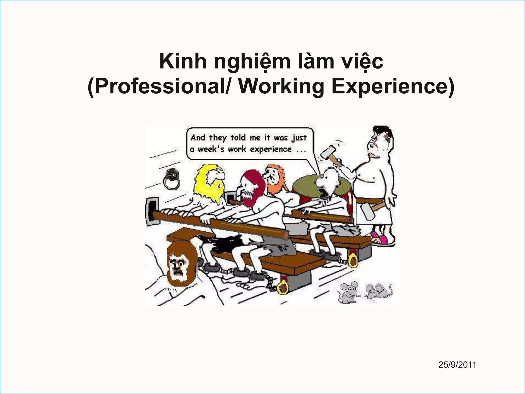 Kinh nghiệm làm việc
(Professional/ Working Experience)




                                25/9/2011
 