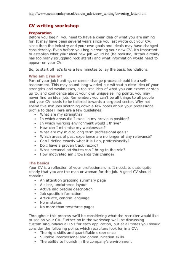 cv writing workshop writing cv