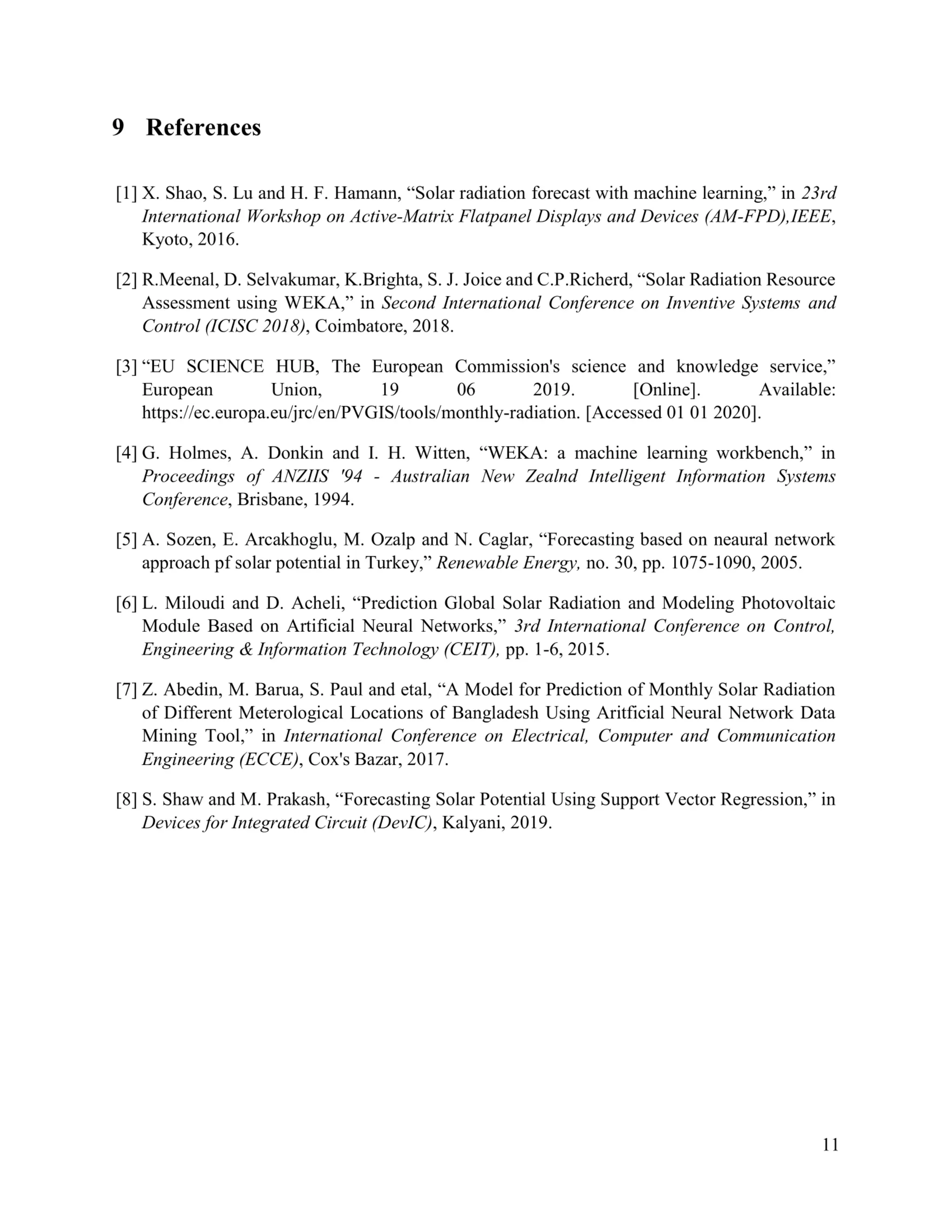 Solar Radiation monthly prediction and forecasting using Machine Learning technique