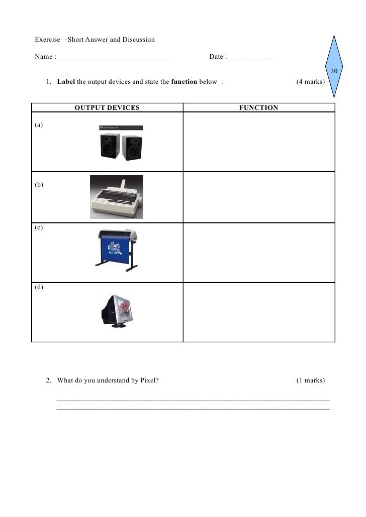 Output devices in class worksheet hard 