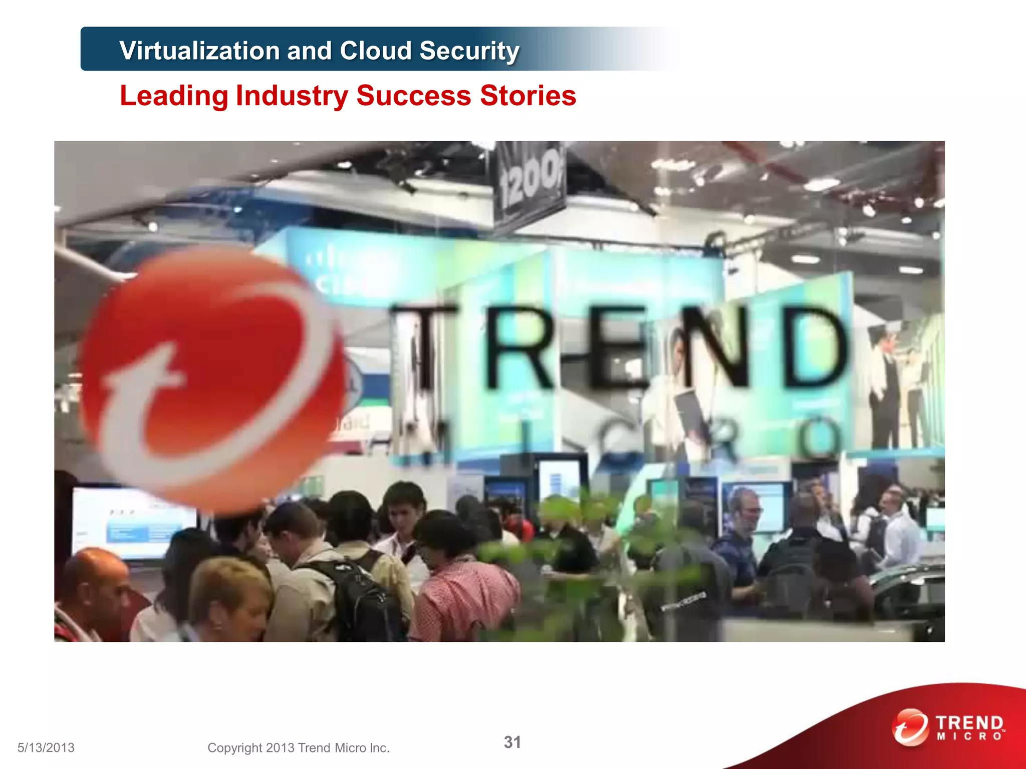 5/13/2013 31Copyright 2013 Trend Micro Inc.
Virtualization and Cloud Security
Leading Industry Success Stories
 