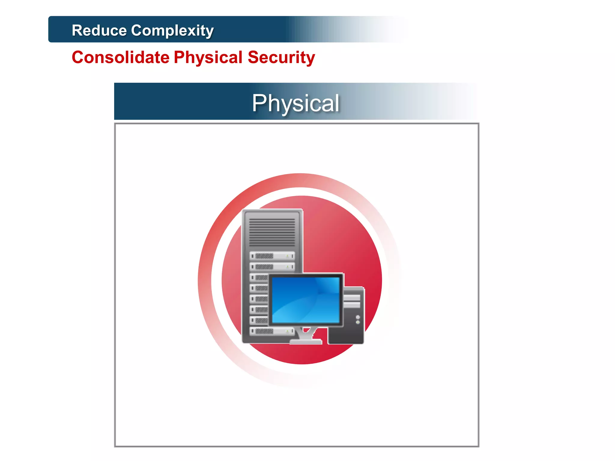Physical
Consolidate Physical Security
Reduce Complexity
 