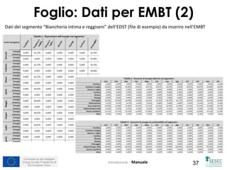 Co-funded by the Intelligent
Energy Europe Programme of
the European Union 37Introduzione – Manuale
Foglio: Dati per EMBT (2)
Dati del segmento “Biancheria intima e reggiseni” dell’EDST (file di esempio) da inserire nell’EMBT
 